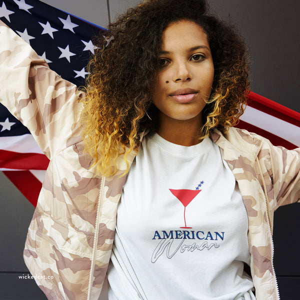 American Woman Patriotic Martini July 4th T-Shirt