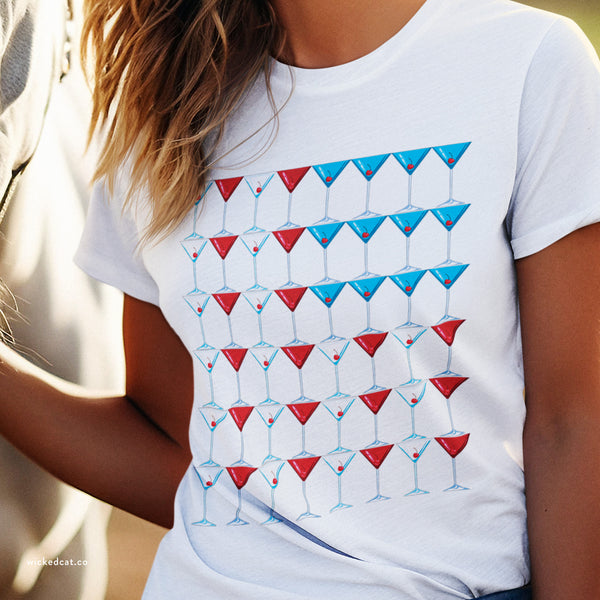 Martini American Flag Patriotic July 4th T-Shirt