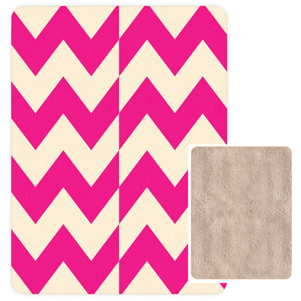 Pink and Cream Zig Zag Sherpa Throw Blanket