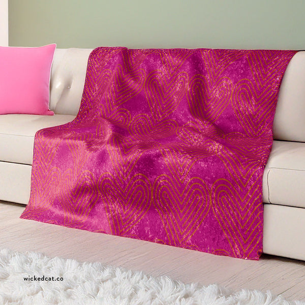 Pink & Orange Hearts Art Deco Decorative Throw Blanket