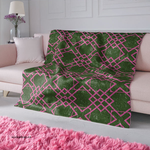 Holiday Throw Blanket Pink Green Geometric