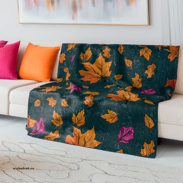 Fall Leaves Green Decorative Throw Blanket