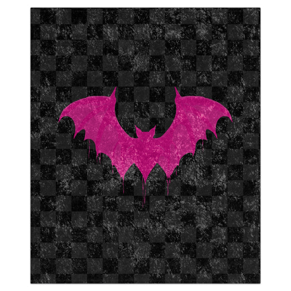 Black & Pink Bat Checkered Decorative Throw Blanket