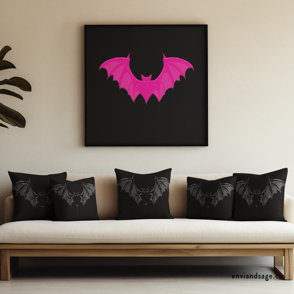 Black Bat Chic Indoor Outdoor Accent Pillow