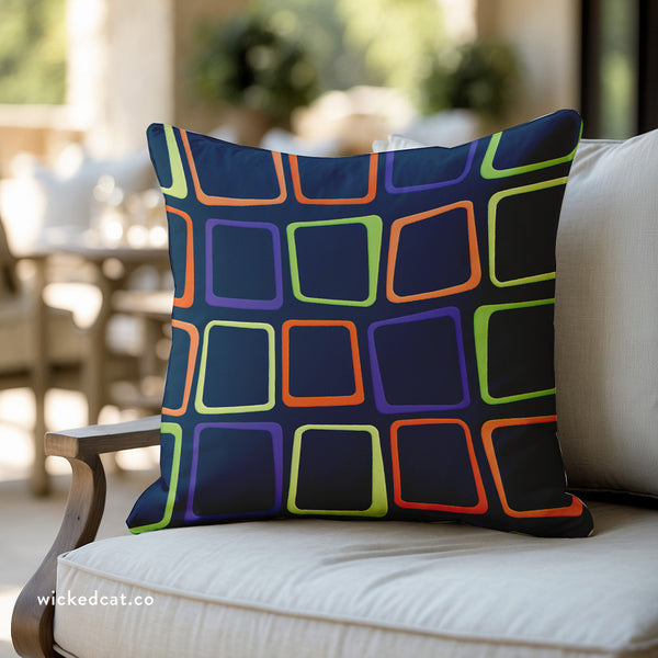 Mid-Century Modern Blue Indoor Outdoor Throw Pillow