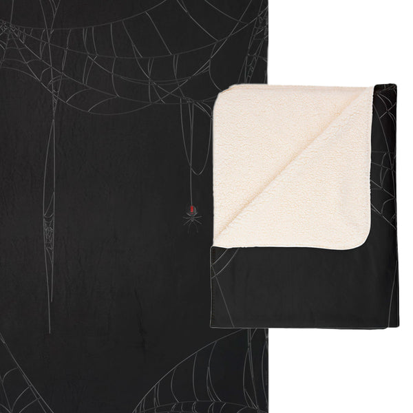 Spiderweb Black Halloween Plush Sherpa Throw Blanket