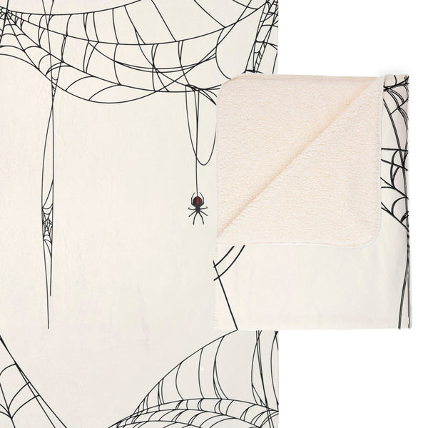 Spiderweb White Halloween Chic Sherpa Throw Blanket