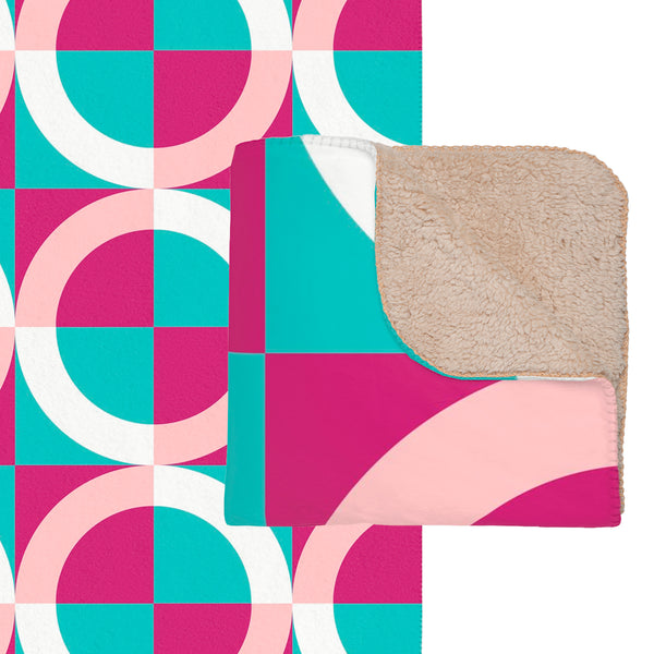 Pink & Blue Modern Geometric Sherpa Throw Blanket