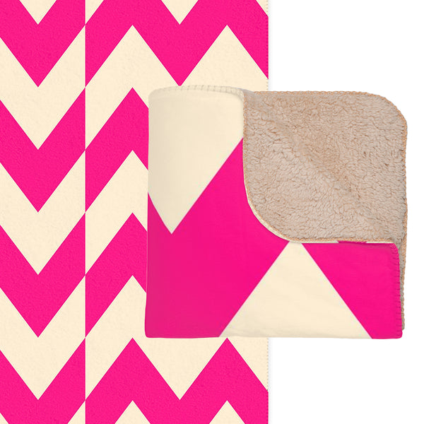 Pink and Cream Zig Zag Sherpa Throw Blanket