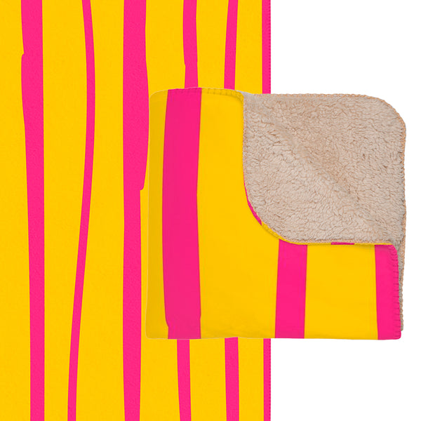 Yellow and Pink Stripes Modern Sherpa Throw Blanket