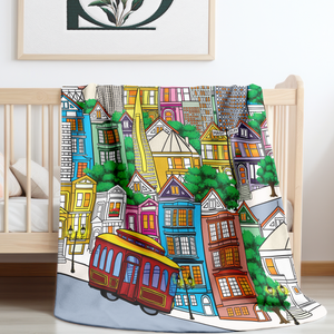 soft sherpa blanket with 'Whimsical San Francisco' design