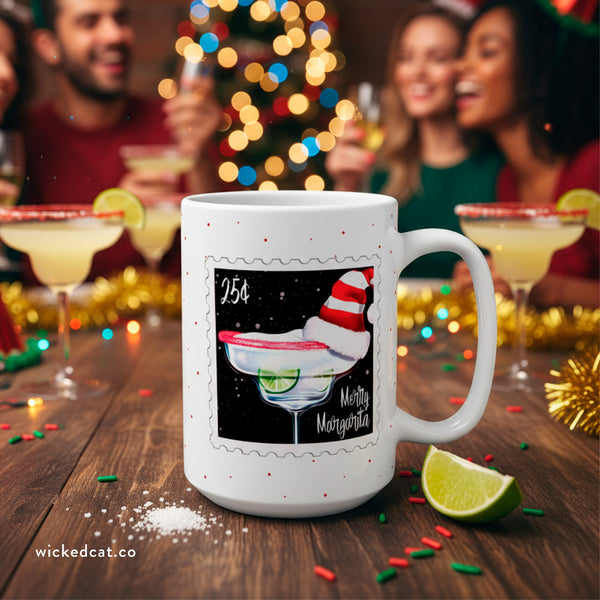 Merry Margarita Postage Stamp Christmas Mug 15oz