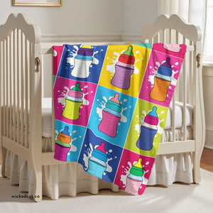 soft sherpa blanket with 'Pop Art Milk Bottles' design