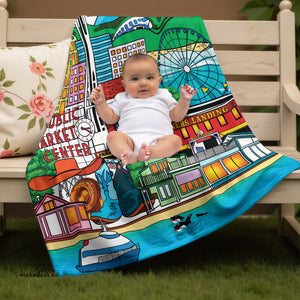 soft sherpa blanket with 'Whimsical Seattle' design