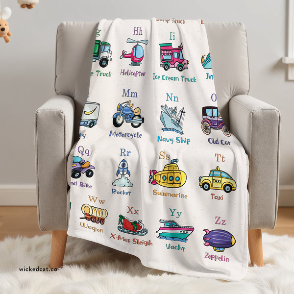 ABC's of Transportation Soft Sherpa Baby Blanket