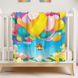 soft sherpa blanket with 'Teddy Bear Balloons' design