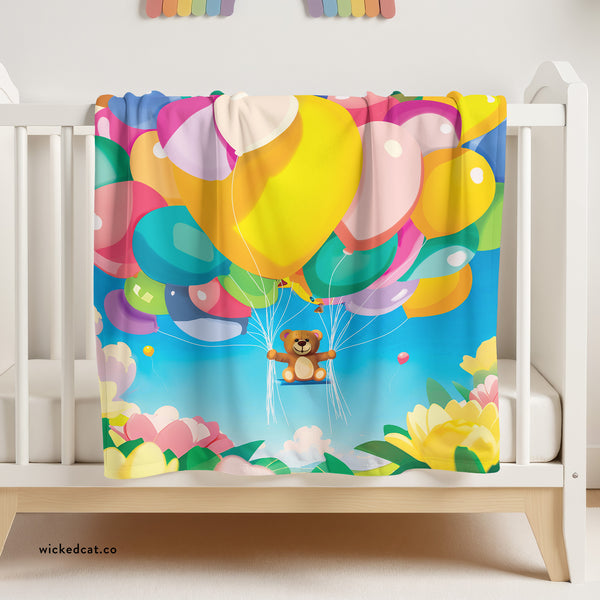 Teddy Bear Balloons Sherpa Baby Blanket