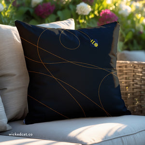 Buzzing Bee Black Outdoor Spring Throw Pillow