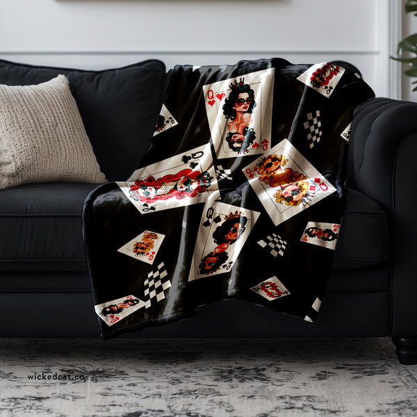 Card Deck Queens Pink Decorative Throw Blanket