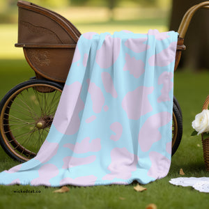 soft sherpa blanket with 'Lilac & Blue Cow Print' design