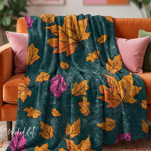 Fall Leaves Green Decorative Throw Blanket