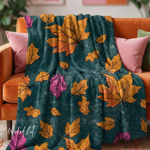 Fall Leaves Green Decorative Throw Blanket