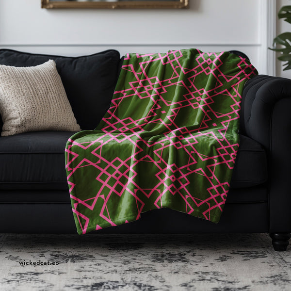 Holiday Throw Blanket Pink Green Geometric