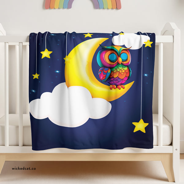 Napping Night Owl Soft Sherpa Baby Blanket