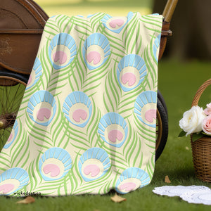 Soft sherpa blanket with 'Peacock Feathers | Newborn & Toddler' design