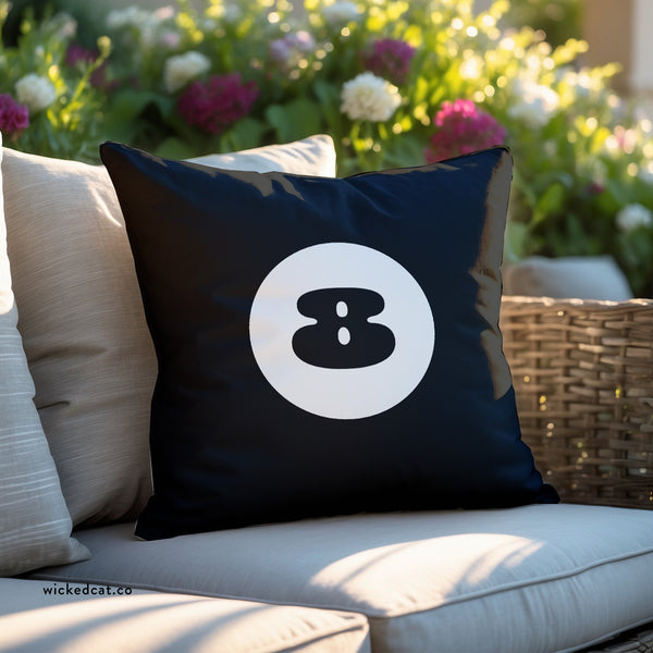 Black 8 Ball Indoor Outdoor Throw Pillow
