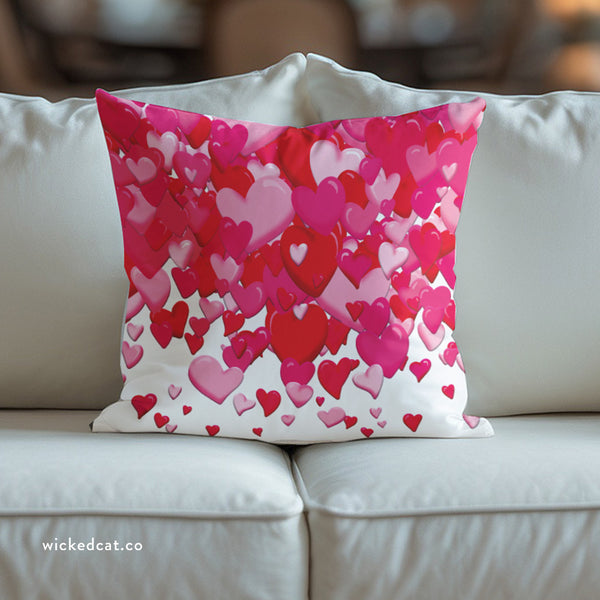 Lot's of Love Pink Hearts Indoor Outdoor Throw Pillow
