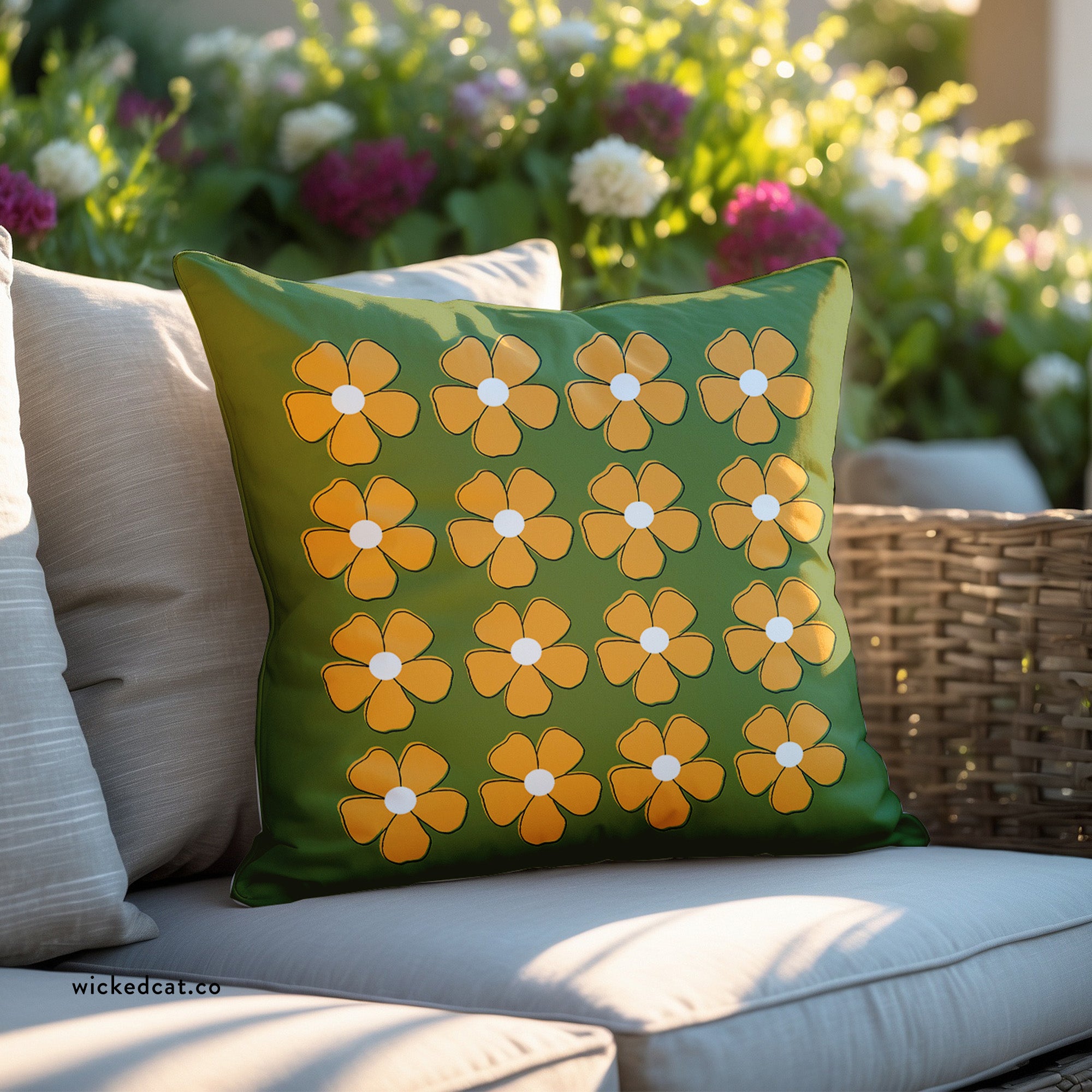 Green Yellow Floral Indoor Outdoor Spring Accent Pillow