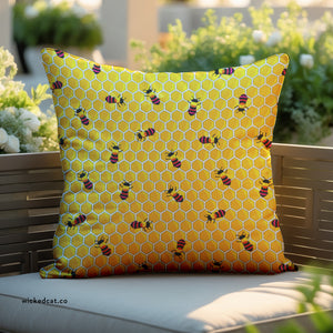 Honeycomb Rainbow Bee Indoor Outdoor Throw Pillow
