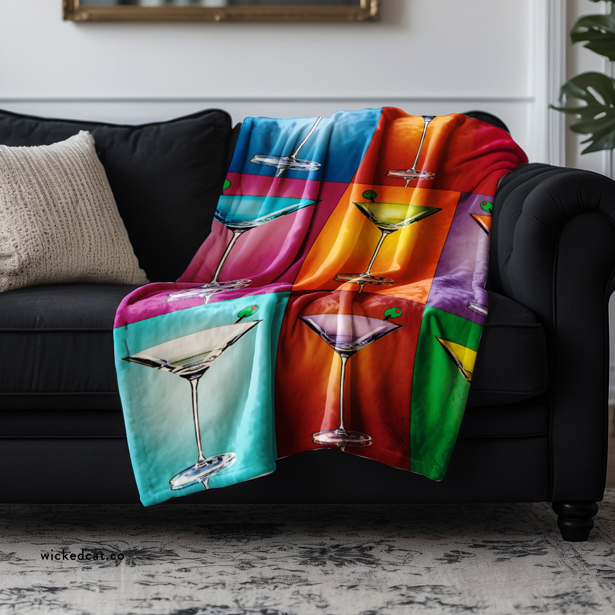 Pop Art Martini Colorful Home Decor Throw Blanket