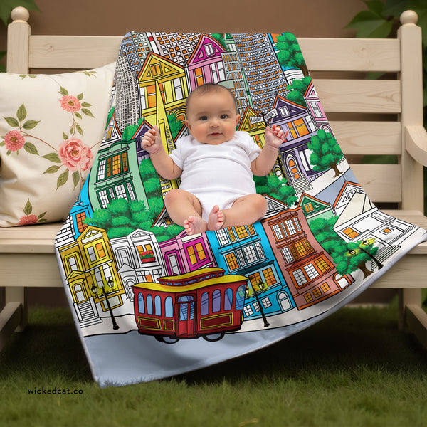 Whimsical San Francisco Sherpa Baby Blanket