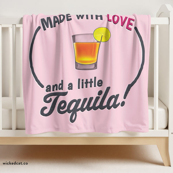 Made with Love Cute Sherpa Baby Blanket Pink