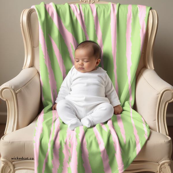Pink and Green Tiger Print Sherpa Baby Blanket