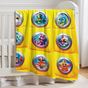 Yellow Sub Ocean Newborn Toddler Sherpa Baby Blanket