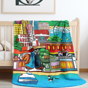 soft sherpa blanket with 'Whimsical Seattle' design