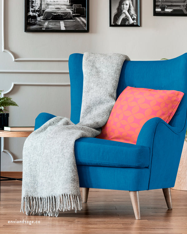 Pink & Orange Art Deco Indoor Outdoor Throw Pillow