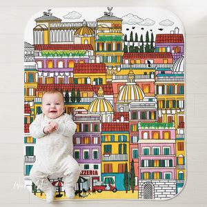 soft sherpa blanket with 'Whimsical Rome Italy' design