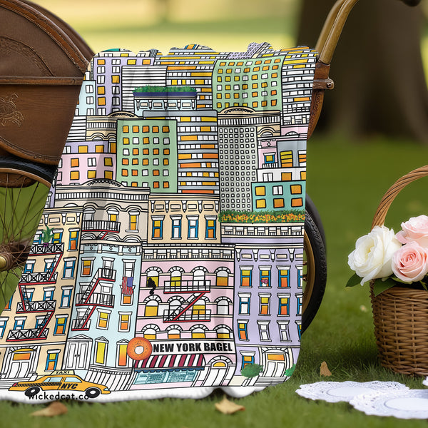 Whimsical New York City Soft Sherpa Baby Blanket