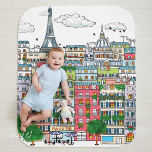 soft sherpa blanket with 'Whimsical Paris France' design