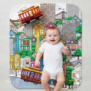 soft sherpa blanket with 'Whimsical San Francisco' design