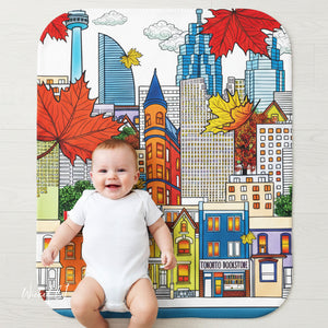 soft sherpa blanket with 'Whimsical Toronto Canada' design
