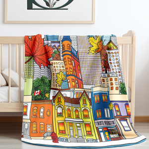 soft sherpa blanket with 'Whimsical Toronto Canada' design