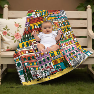 soft sherpa blanket with 'Whimsical Rome Italy' design