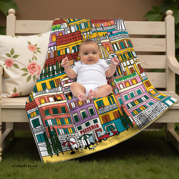 Whimsical Rome Italy Soft Sherpa Baby Blanket