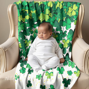 soft sherpa blanket with 'Lucky Shamrocks St. Patrick's Day' design