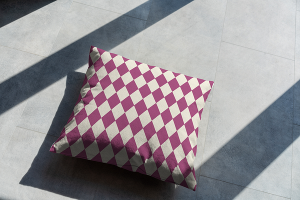 Pink & Ivory Harlequin Reversible Throw Pillow Cover